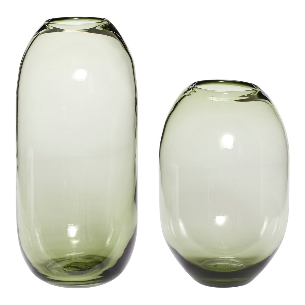 Zöld üveg kézzel készített váza készlet 2 db-os (magasság 38 cm) moss – hübsch