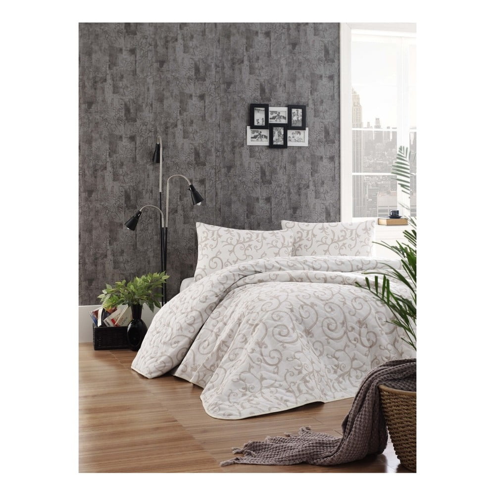 Merle krémszínű ágytakaró és 2 párnahuzat szett, 200 x 220 cm