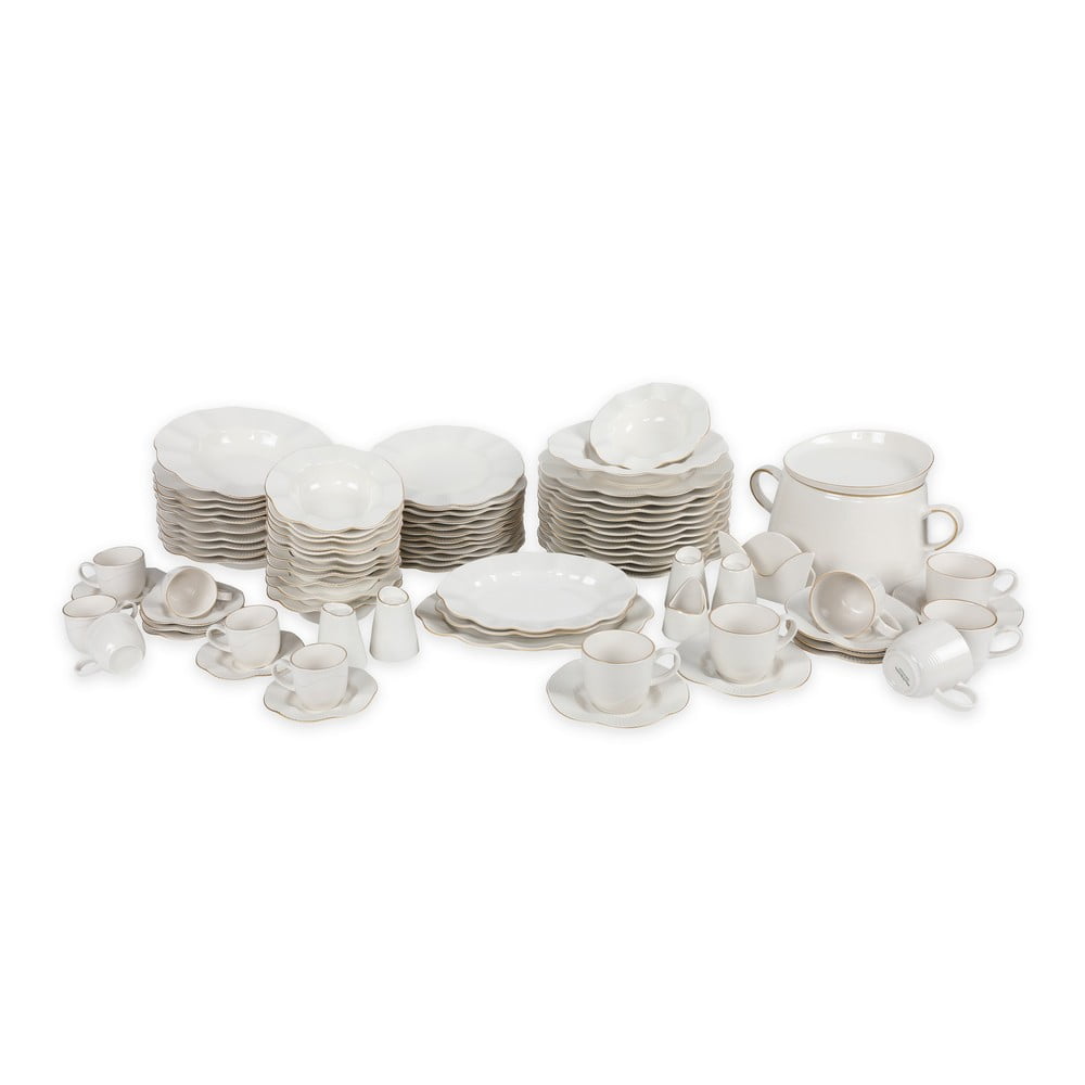 Kutahya Porselen 83 darabos Étkészlet, MLN83YT14R520, porcelán, fehér/aranyszín