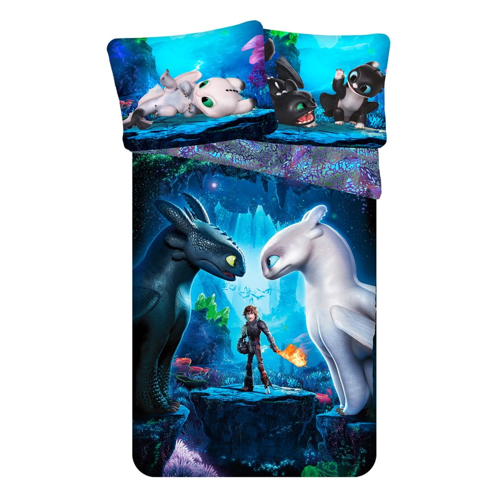 Kék egyszemélyes pamut gyerek ágyneműhuzat 140x200 cm How To Train Your Dragon – Jerry Fabrics