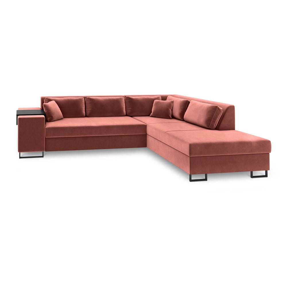 York rózsaszín kinyitható bársony sarokkanapé, jobb oldali - Cosmopolitan Design