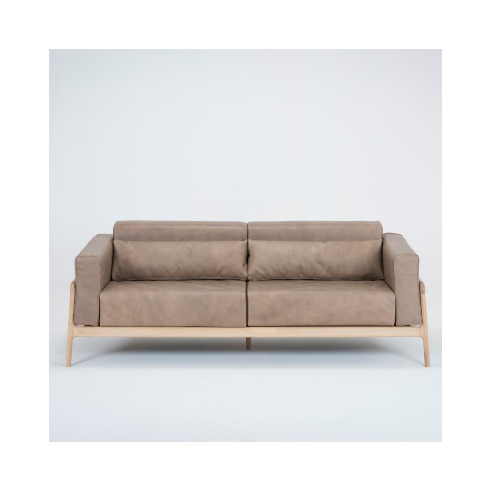 Fawn világosbarna kanapé bivalybőrből, tömör tölgyfa szerkezettel, 210 cm - Gazzda