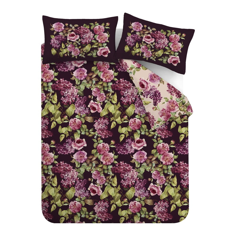 Lila kétszemélyes hosszabbított pamut ágyneműhuzat 230x220 cm Pia Floral – RHS