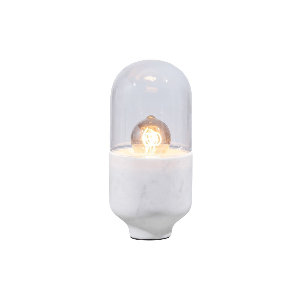 Fehér asztali lámpa üveg búrával (magasság 26 cm) asel – woood