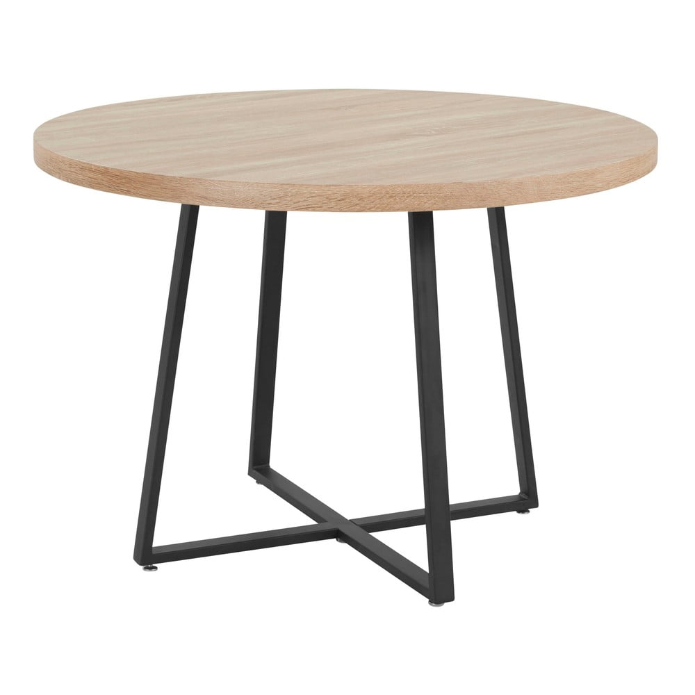 Natúr színű kerek étkezőasztal tölgyfa dekoros asztallappal ø 110 cm anja – støraa