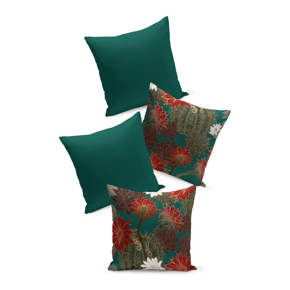 Tropical 4 db-os zöld-piros párnahuzat szett, 45 x 45 cm - Kate Louise