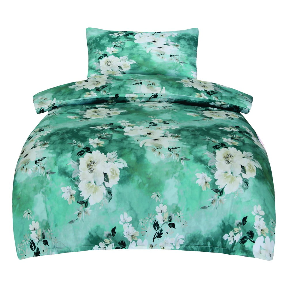 Zöld egyszemélyes pamut-szatén ágyneműhuzat 140x200 cm Fiona – My House