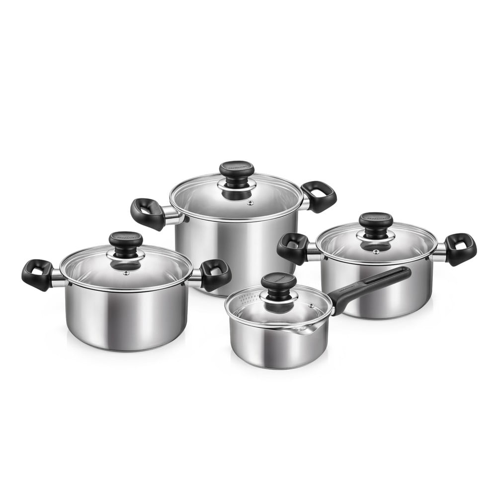 Indukciós tűzhelyhez alkalmas rozsdamentes acél edénykészlet fedővel, 4 db-os 4 l Brava – Tescoma