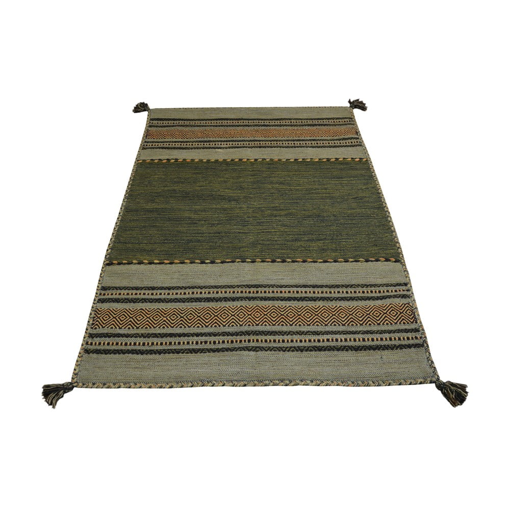 Antique Kilim zöld-barna pamut szőnyeg, 70 x 140 cm - Webtappeti