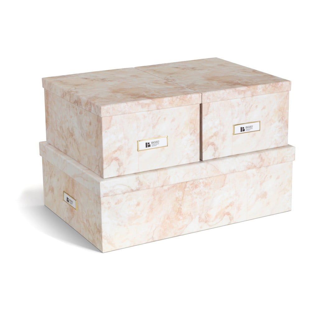 Bézs fedeles dekoratív karton tárolódoboz szett 3 db-os 31x47x15,5 cm Inge Paper Laminate – Bigso