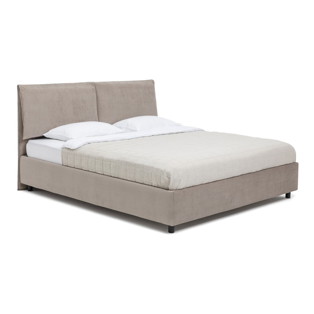 Szürkésbarna kárpitozott ágyneműtartós franciaágy ágyráccsal 160x200 cm Myra Pillow – Bonami Selection