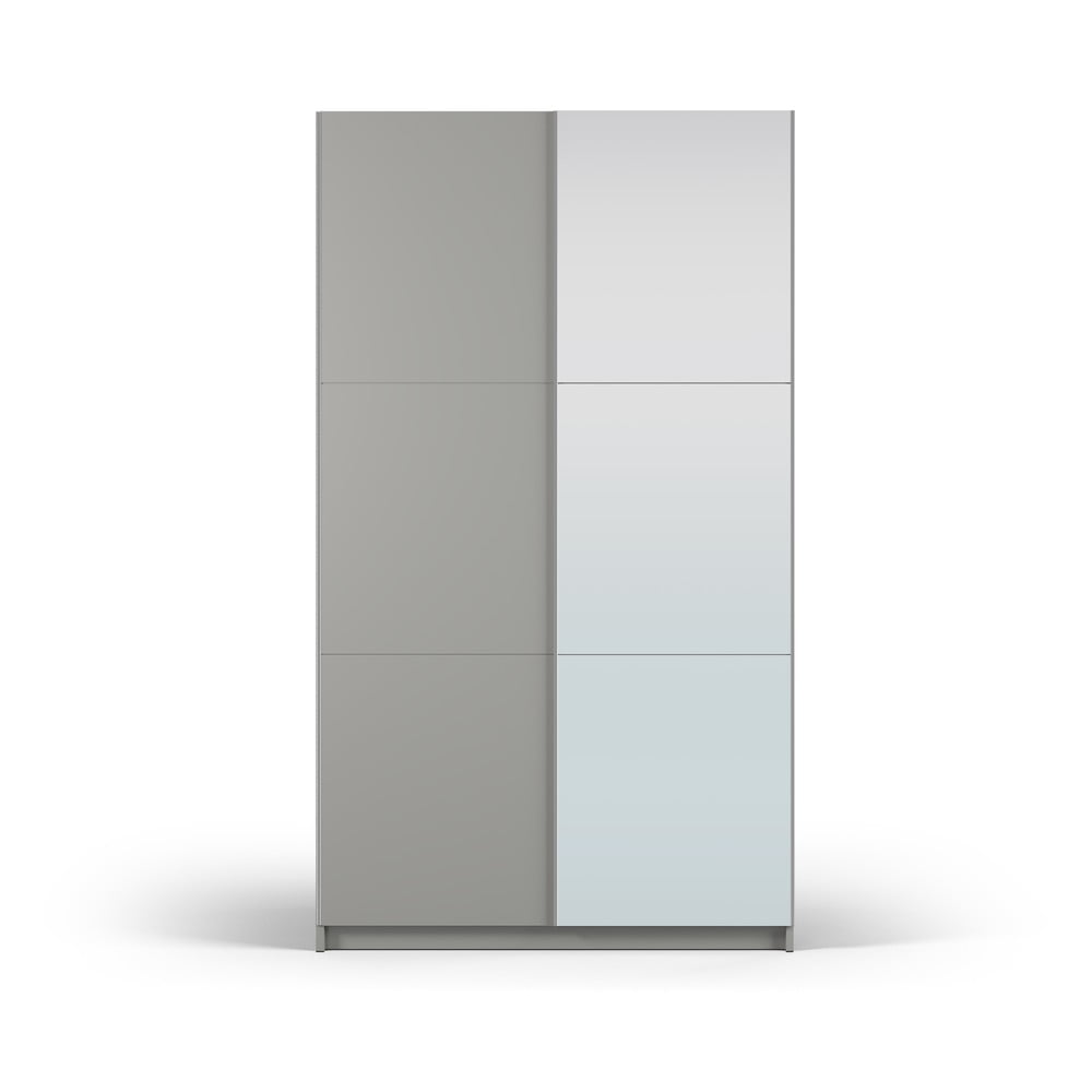 Szürke ruhásszekrény tükörrel és tolóajtókkal 122x215 cm Lisburn - Cosmopolitan Design