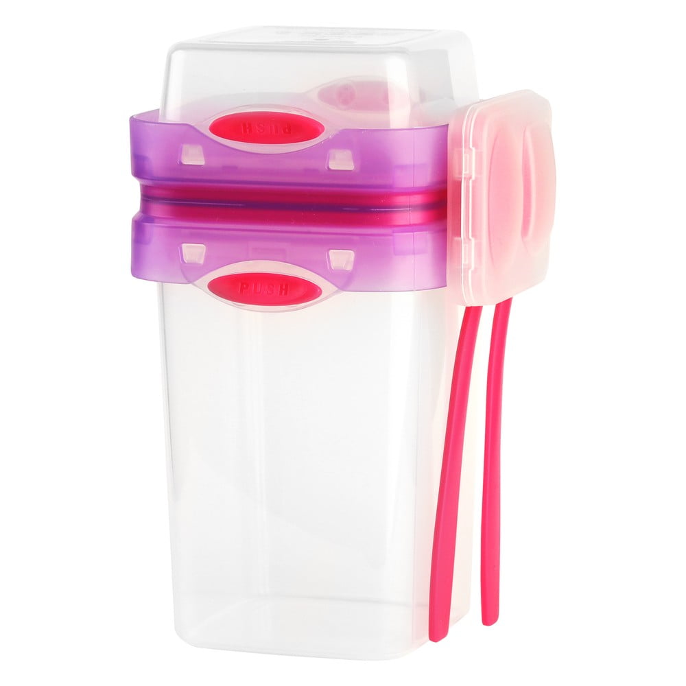 Kétrészes rózsaszín ételes doboz evőeszközökkel, 650 ml + 230 ml - Vialli Design