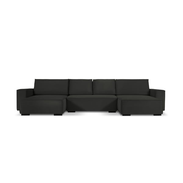 Azalea fekete kordbársony kinyitható U alakú kanapé - Mazzini Sofas