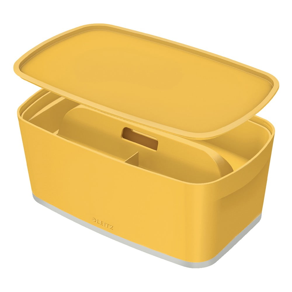 Cosy sárga fedeles tárolódoboz rendszerezővel, 5 l MyBox- Leitz