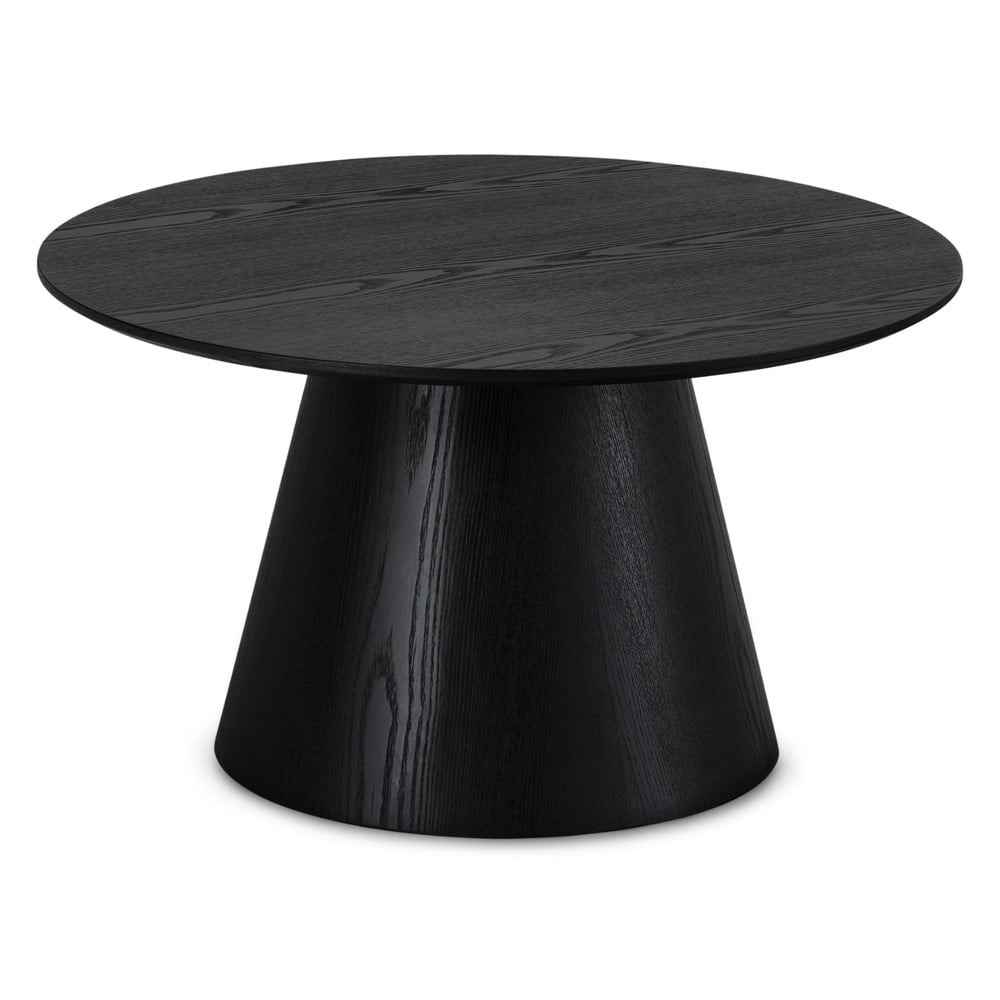 Fekete dohányzóasztal tölgyfa dekorral ø 80 cm tango – furnhouse