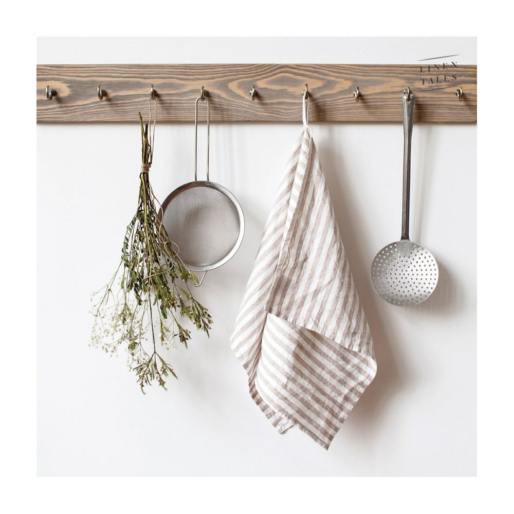 Len konyharuha 45x65 cm Natural White Stripes – Linen Tales
