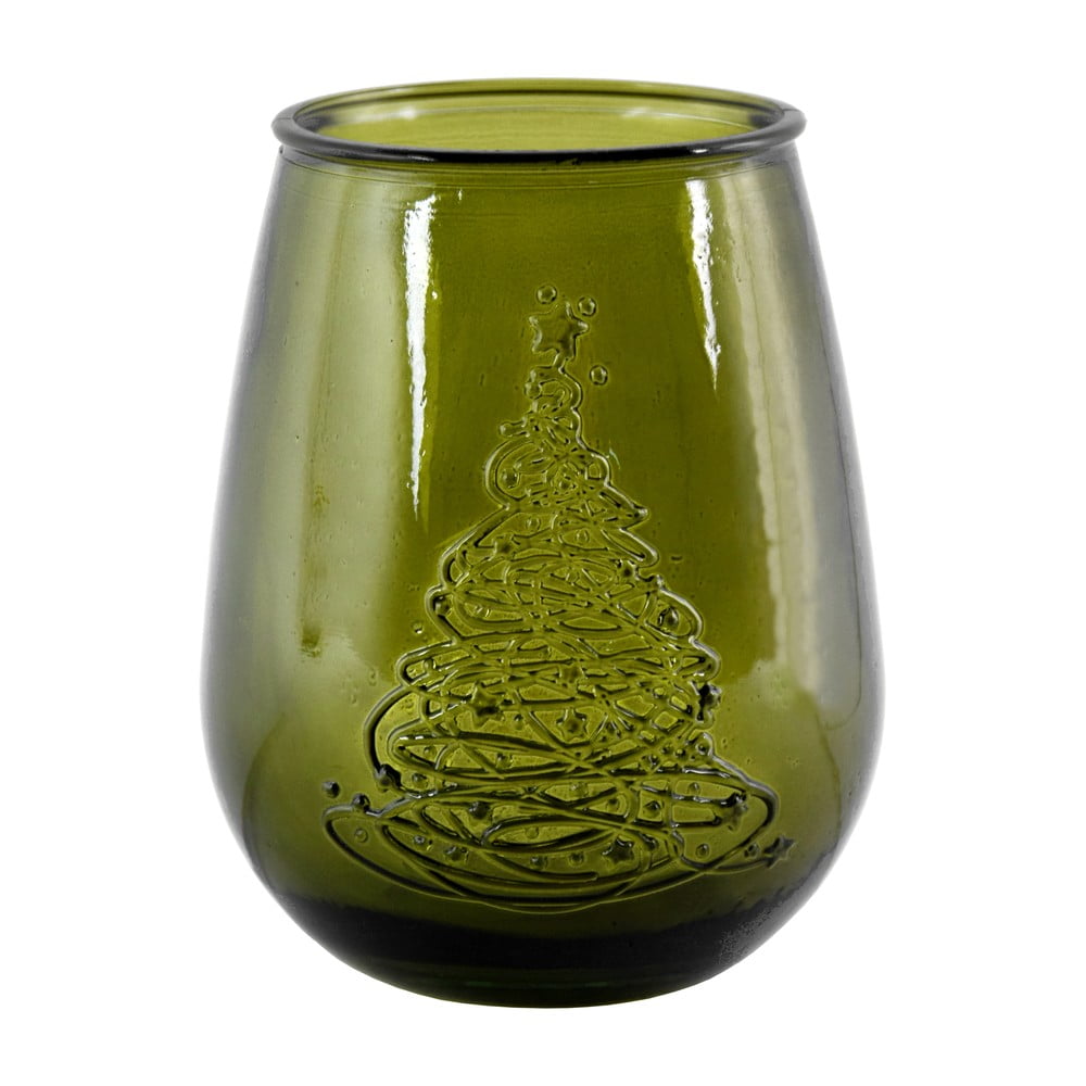 Arbol de Naidad zöld üveg váza karácsonyi mintával, magasság 13 cm - Ego Dekor