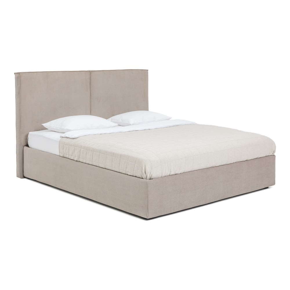 Szürkésbarna kárpitozott ágyneműtartós franciaágy ágyráccsal 160x200 cm Thessa Bold – Bonami Selection