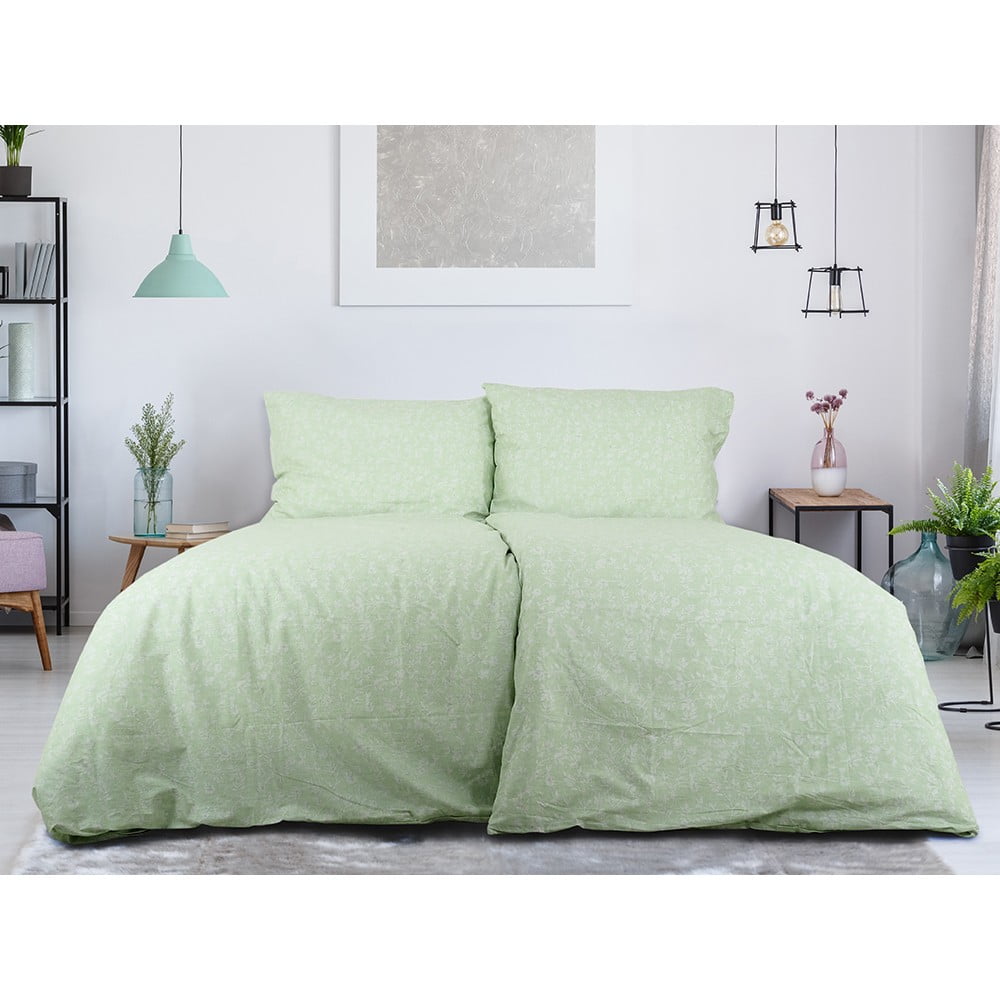 Zöld egyszemélyes krepp ágyneműhuzat 140x200 cm Green Flowers – B.E.S.