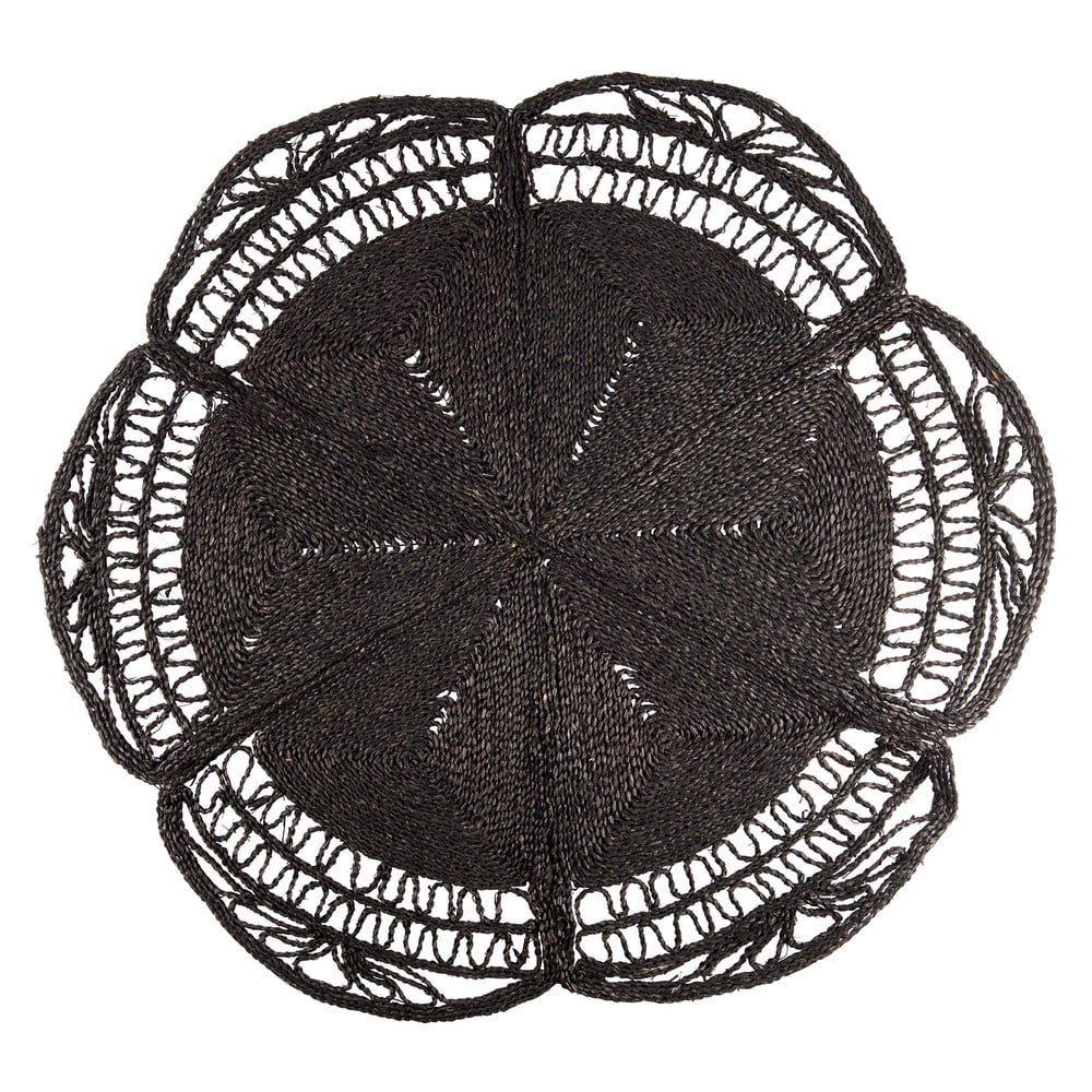 Fekete kerek szőnyeg ø 150 cm Flower – Jardin d'Ulysse