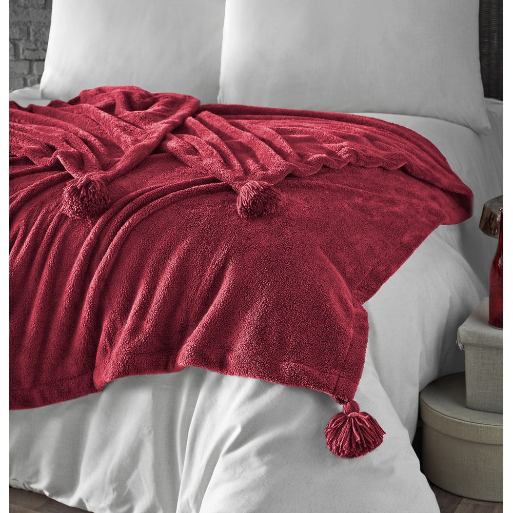 Piros mikroplüss ágytakaró franciaágyra 200x220 cm Puffy – Mijolnir