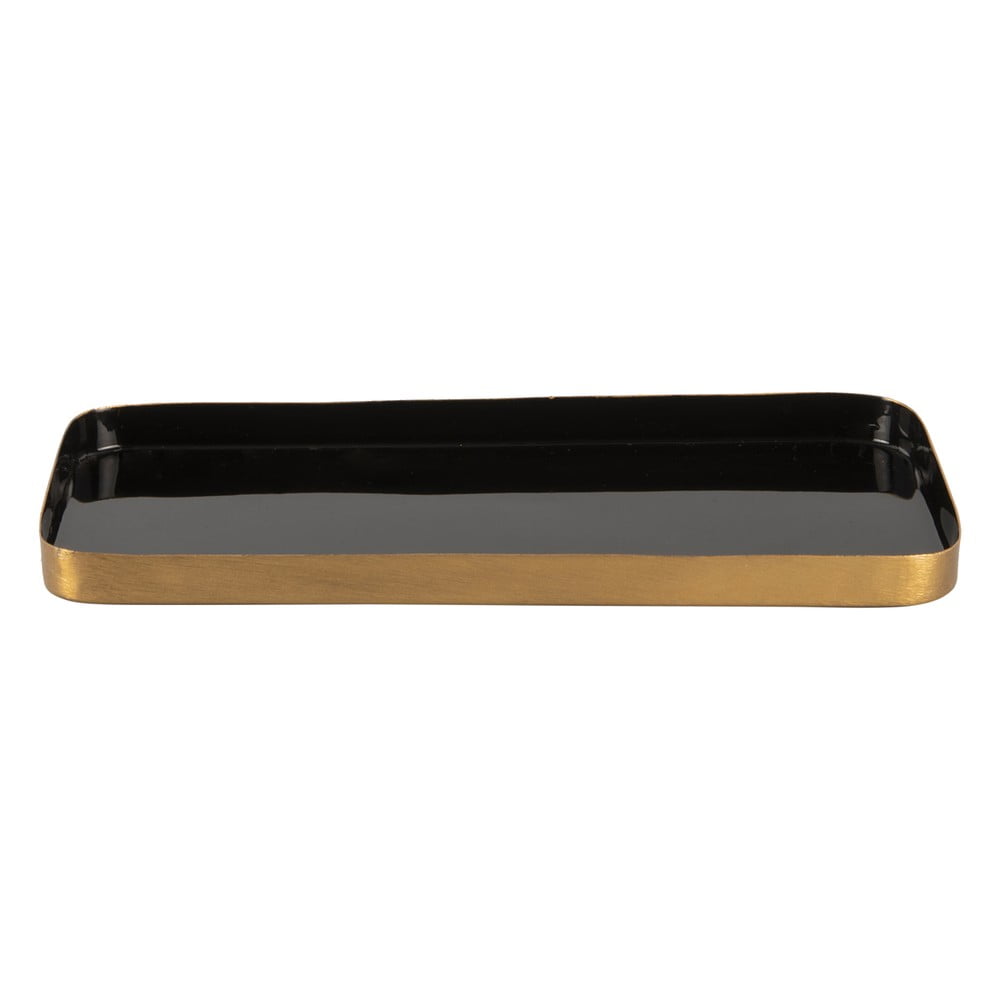 Festive fekete-aranyszínű fém tálca, 13 x 25 cm - PT LIVING