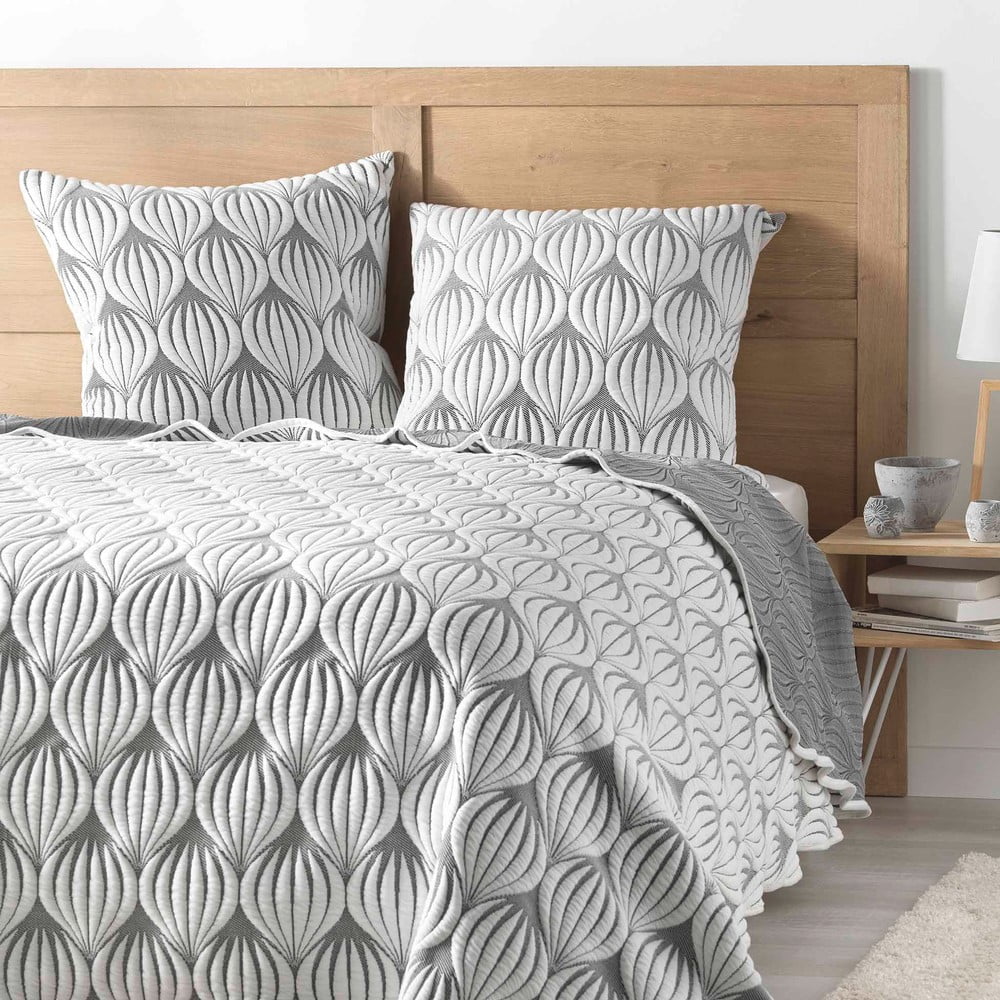 Fehér-szürke mikroszálas ágytakaró és párnahuzat szett 220x240 cm Faustine – douceur d'intérieur