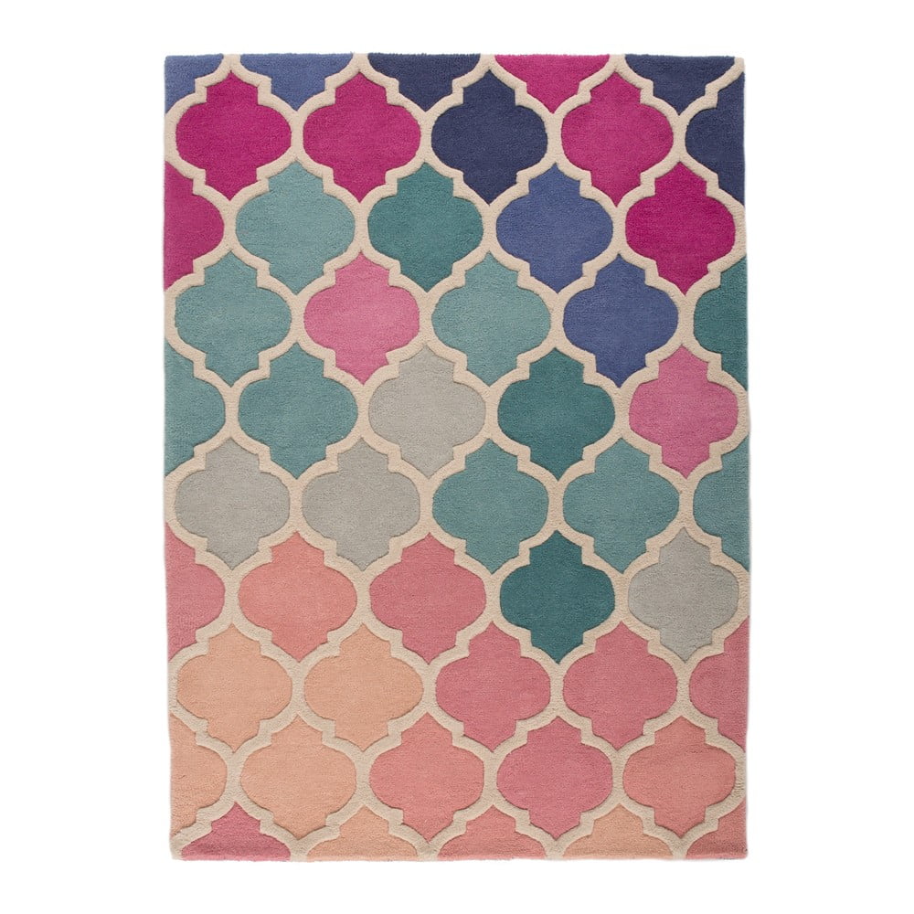 Covor Illusion Rosella, Flair Rugs, 80 x 150 cm, 100% lana, roz/bleu