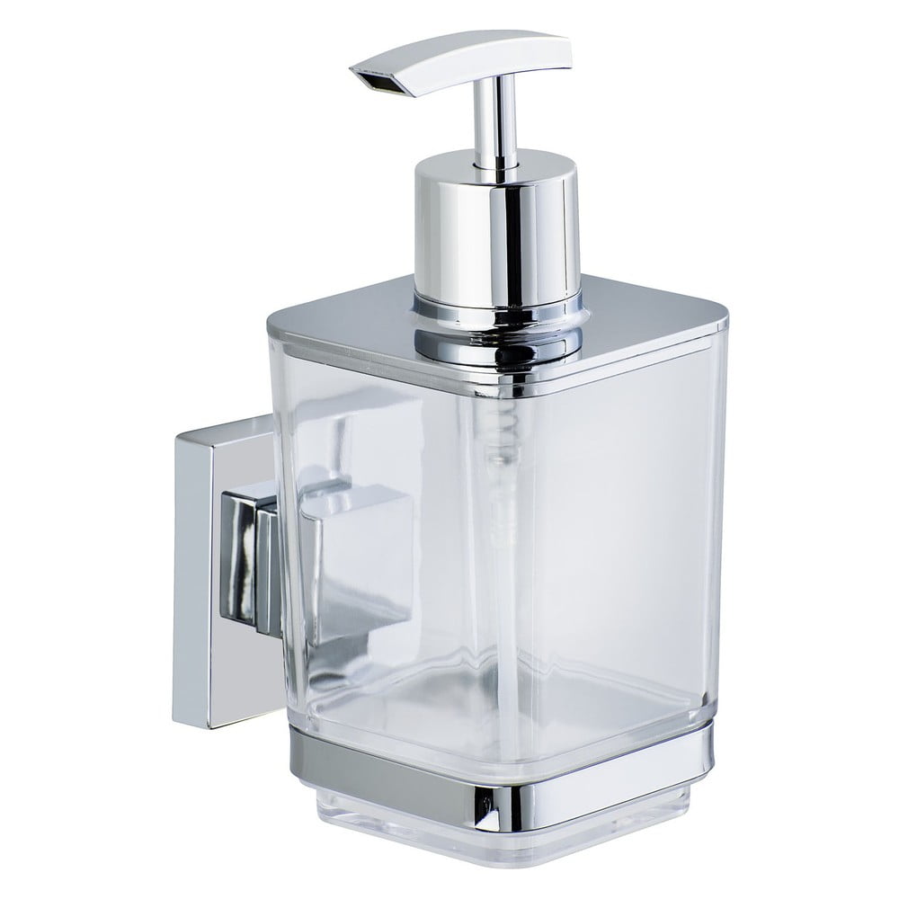 Öntapadó folyékony szappanadagoló, Wenko, Quadro Vacuum-Loc®, 7,5 x 16 x 10 cm, rozsdamentes acél / műanyag