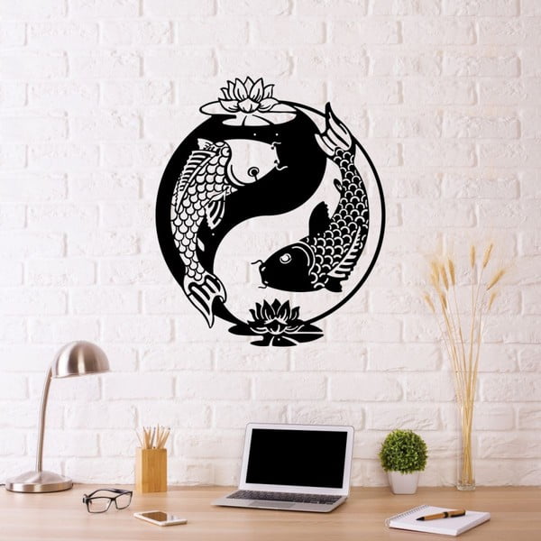 Fish Yin Yang fekete fém fali dekoráció, 41 x 49 cm
