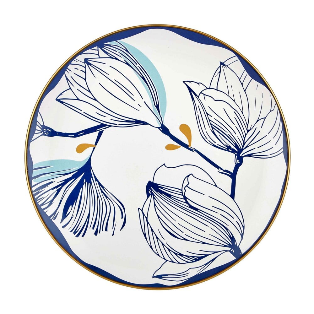 Bloom 6 db fehér porcelán tányér kék virágokkal, ⌀ 26 cm - Mia