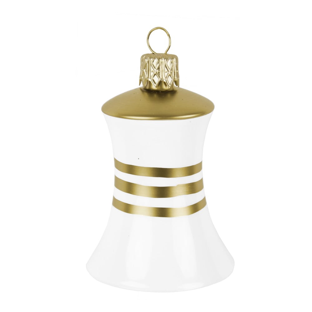3 db-os fehér-aranyszínű harang alakú üveg karácsonyi dísz készlet - Ego Dekor