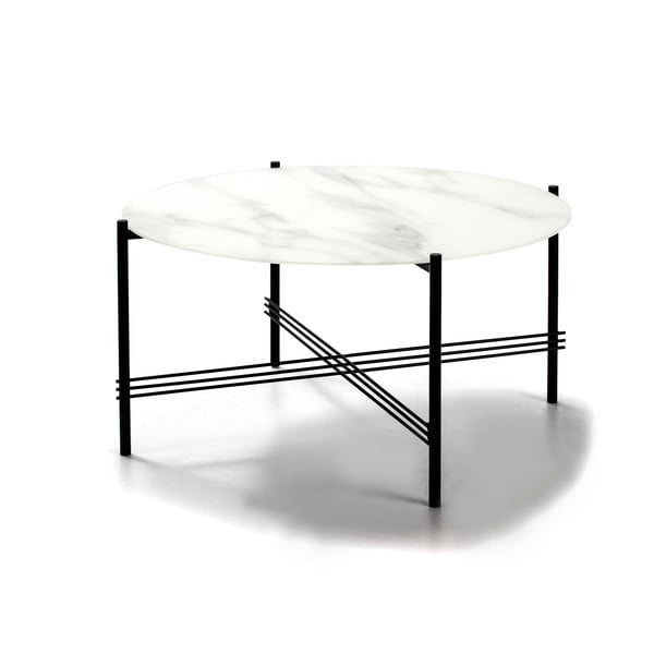 Fehér-fekete dohányzóasztal márvány dekoros üveglappal, ø 84 cm - Marckeric