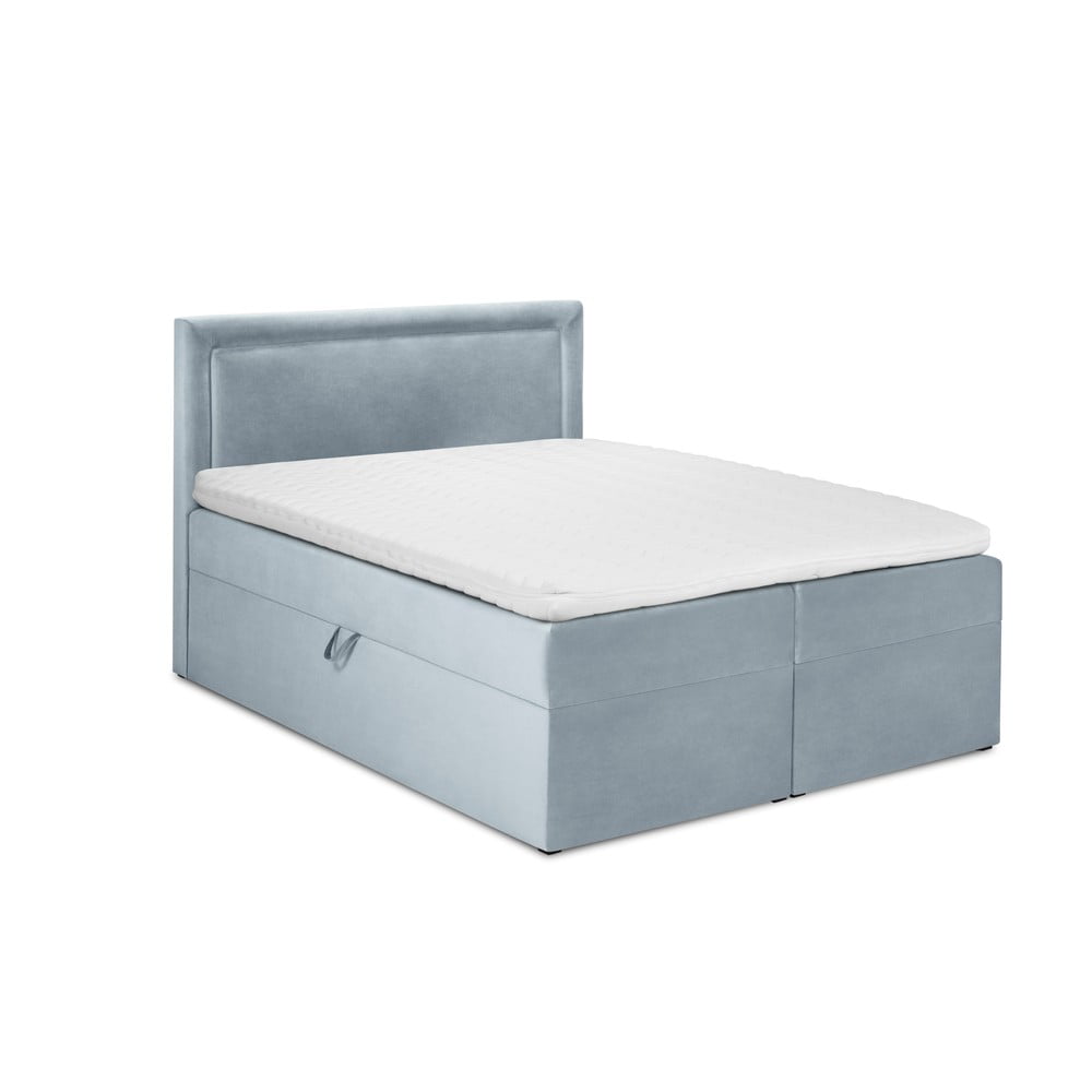Világoskék boxspring ágy tárolóhellyel 180x200 cm Yucca – Mazzini Beds