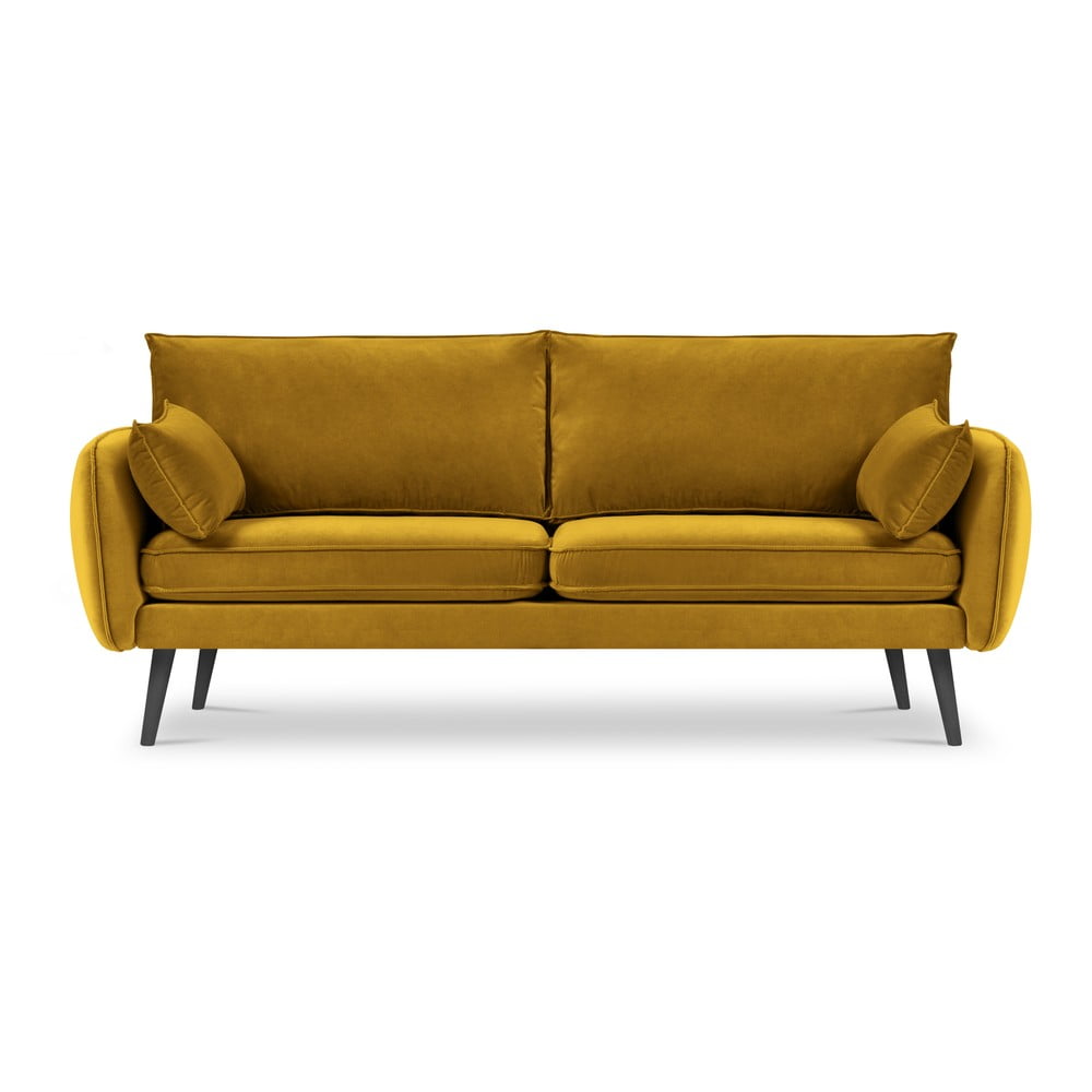 Lento sárga bársony kanapé fekete lábakkal, 198 cm - kooko home