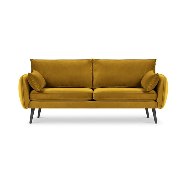 Lento sárga bársony kanapé fekete lábakkal, 198 cm - Kooko Home