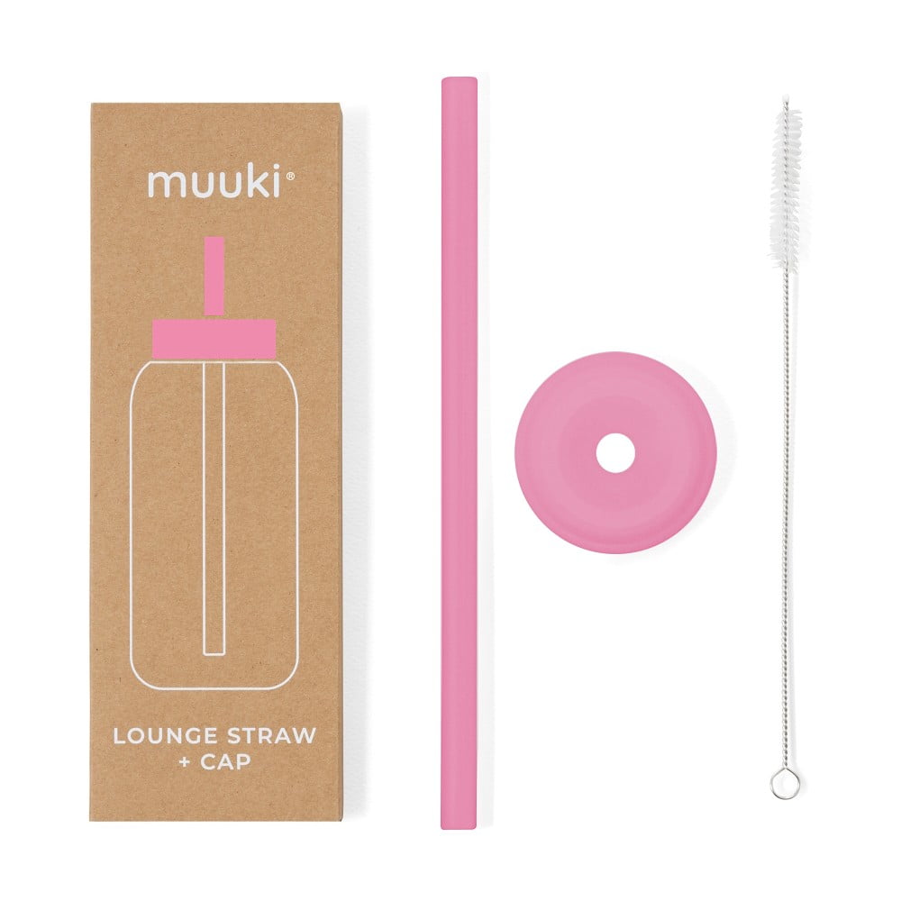 Szilikon szívószál tisztítókefével-fedéllel Flamingo Pink – Muuki
