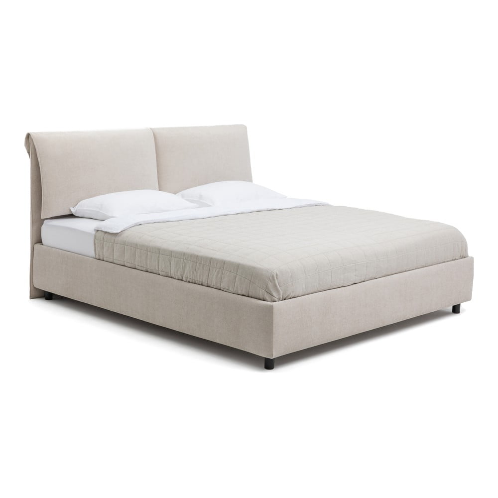 Bézs kárpitozott ágyneműtartós franciaágy ágyráccsal 160x200 cm Myra Pillow – Bonami Selection