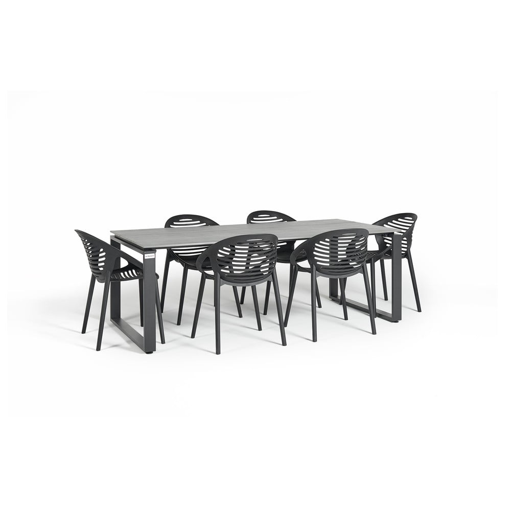 Joanna fekete 6 személyes kerti étkezőszett székekkel és Strong asztallal, 210 x 100 cm - Bonami Selection