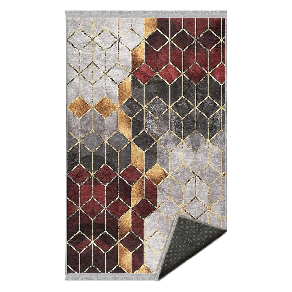 Borvörös-szürke mosható szőnyeg 80x140 cm – Mila Home