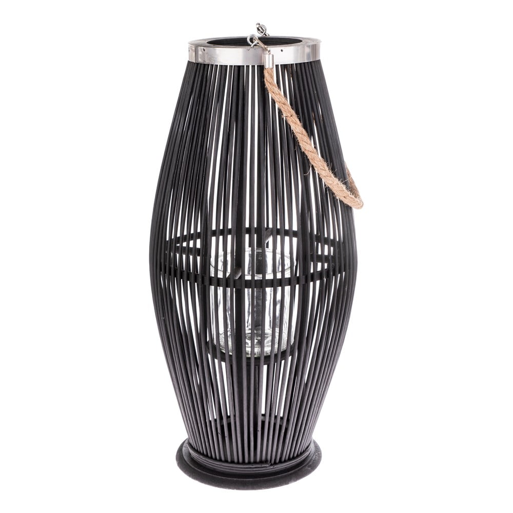 Fekete üveg lámpa bambusz szerkezettel, magasság 59 cm - Dakls