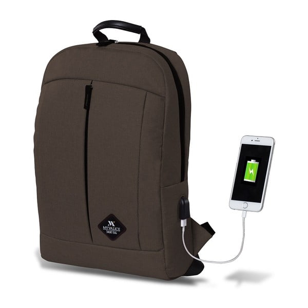 GALAXY Smart Bag sötétbarna hátizsák, USB csatlakozóval - My Valice
