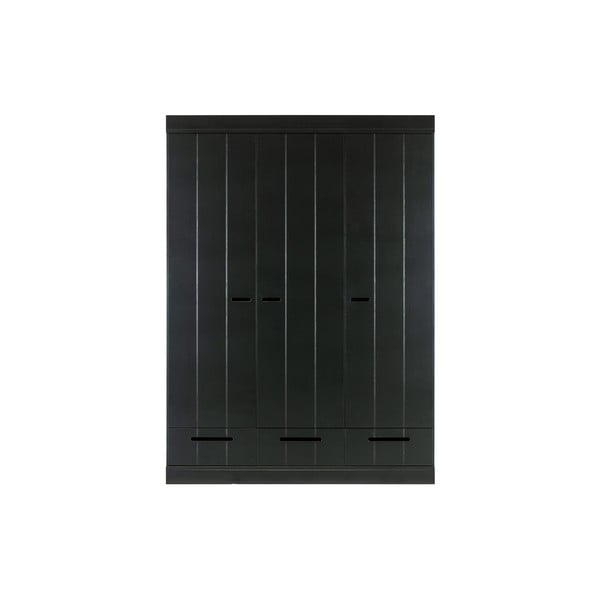 Connect fekete borovi fenyő ruhásszekrény borovi fenyő konstrukcióval, szélesség 140 cm - WOOOD
