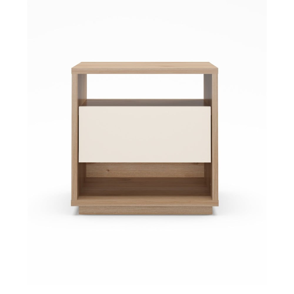 Krémszínű-natúr színű éjjeliszekrény tölgyfa dekorral Dennis – Marckeric