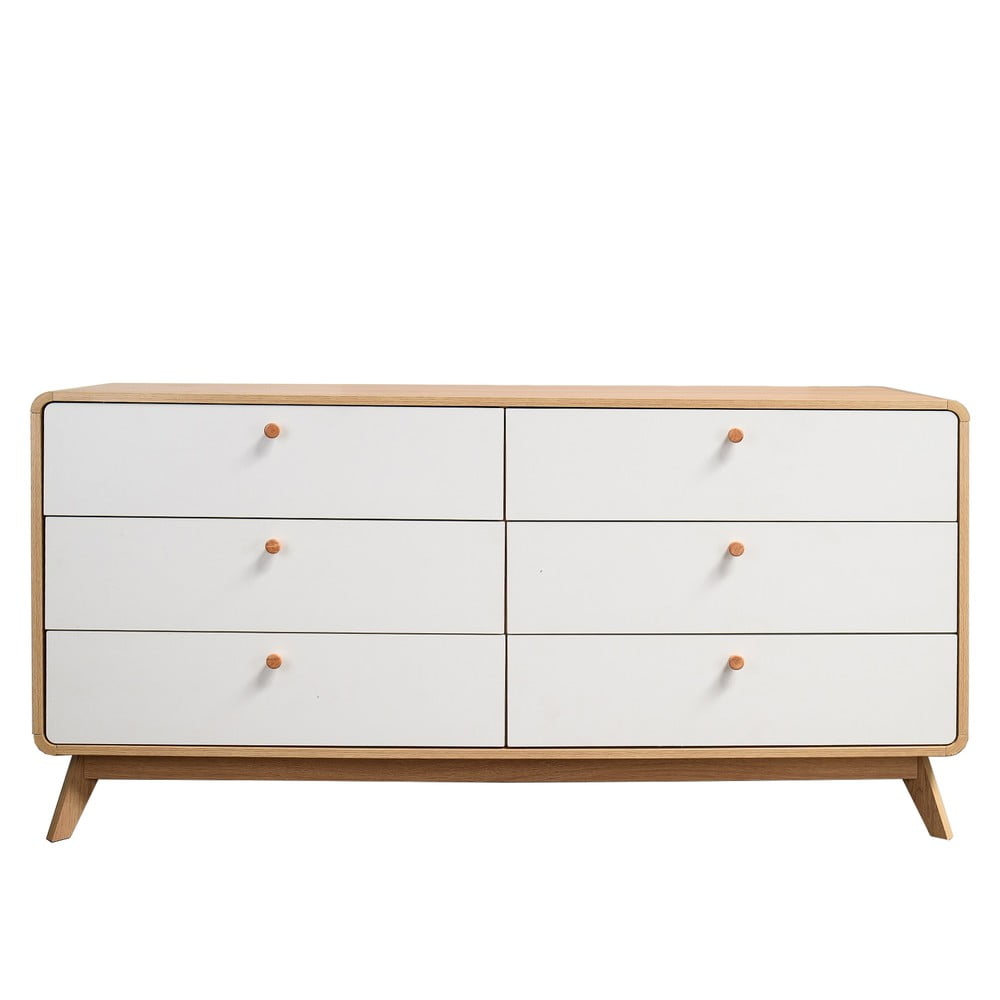 Fehér-natúr színű alacsony komód tölgyfa dekorral 150x74 cm Caitlin – Støraa