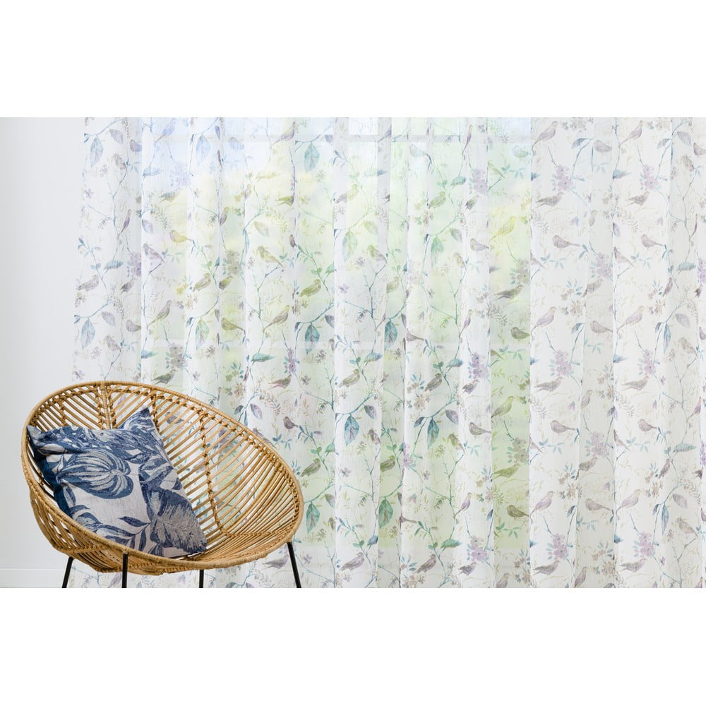 Fehér-lila átlátszó függöny 400x260 cm Birdy – Mendola Fabrics