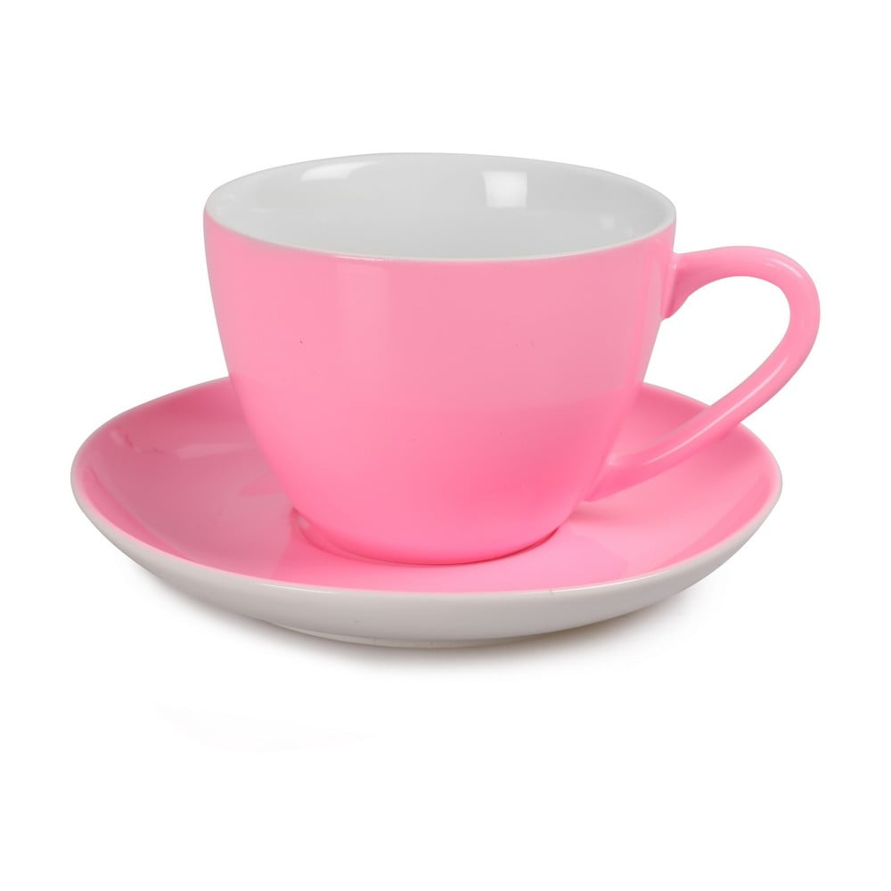 Efrasia 6 db-os rózsaszín porcelán csésze és csészealj szett, 200 ml