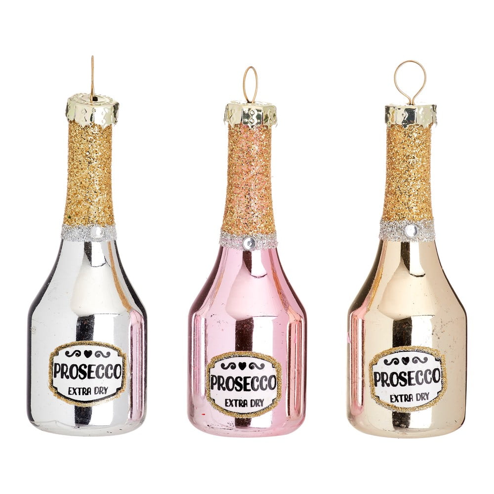 Üveg karácsonyfadísz készlet 3 db-os Prosecco – Sass & Belle