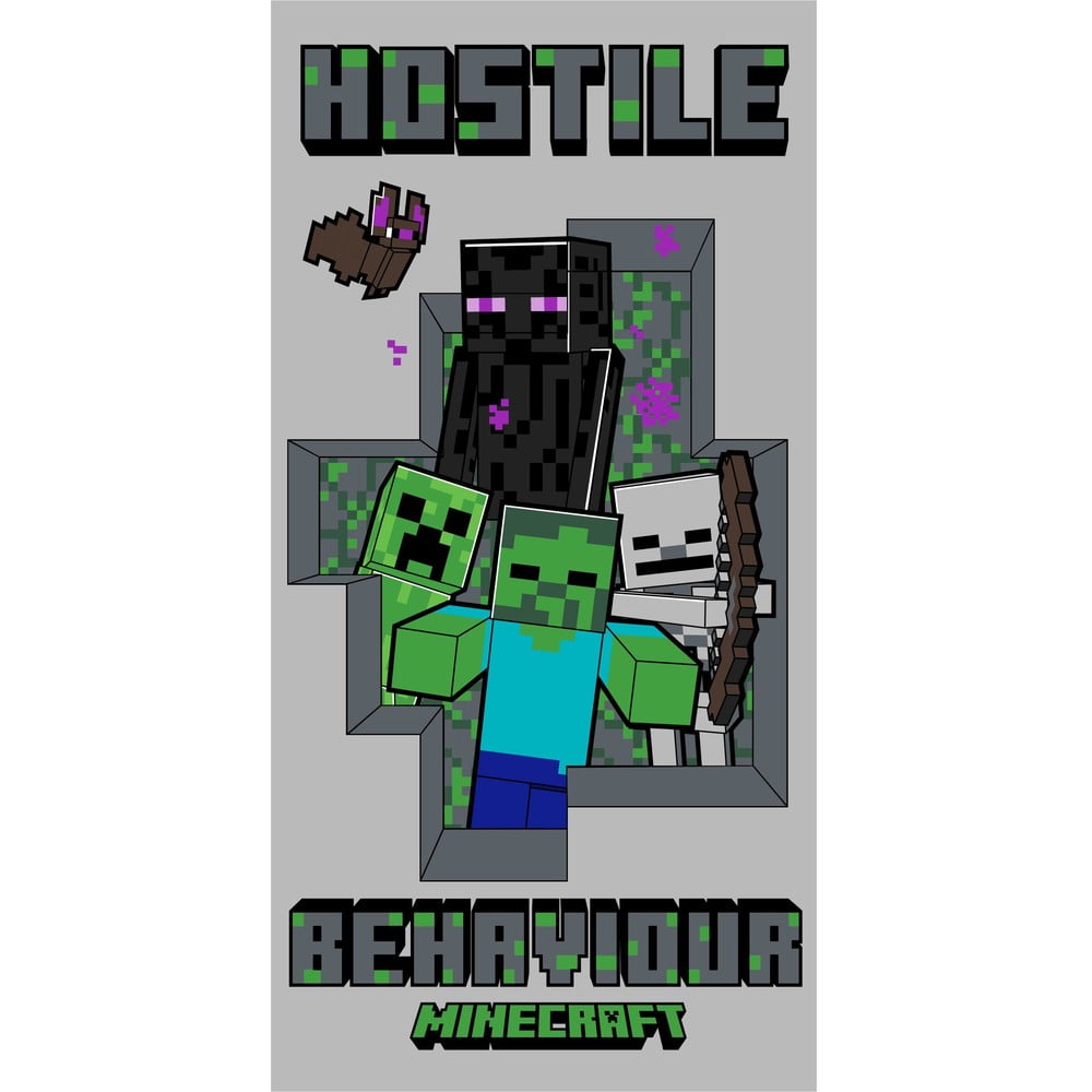 Szürke pamut gyerek fürdőlepedő 70x140 cm Minecraft Hostile Behaviour – Jerry Fabrics